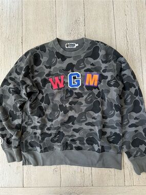 A Bathing Ape (BAPE) WGM Shark Grey Camo Crewneck Sweatshirt